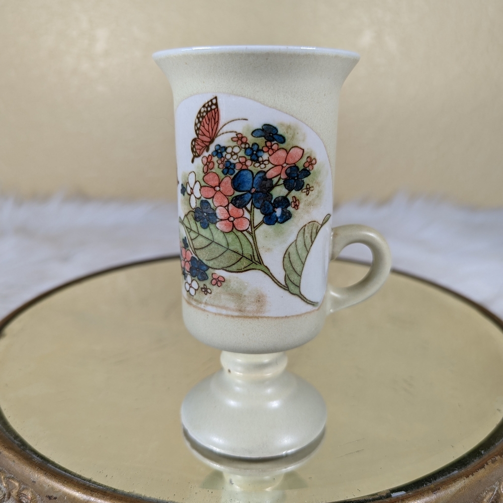 Otigari Vintage Retro Japan Stoneware Butterflies Floral Irish Coffee Mug